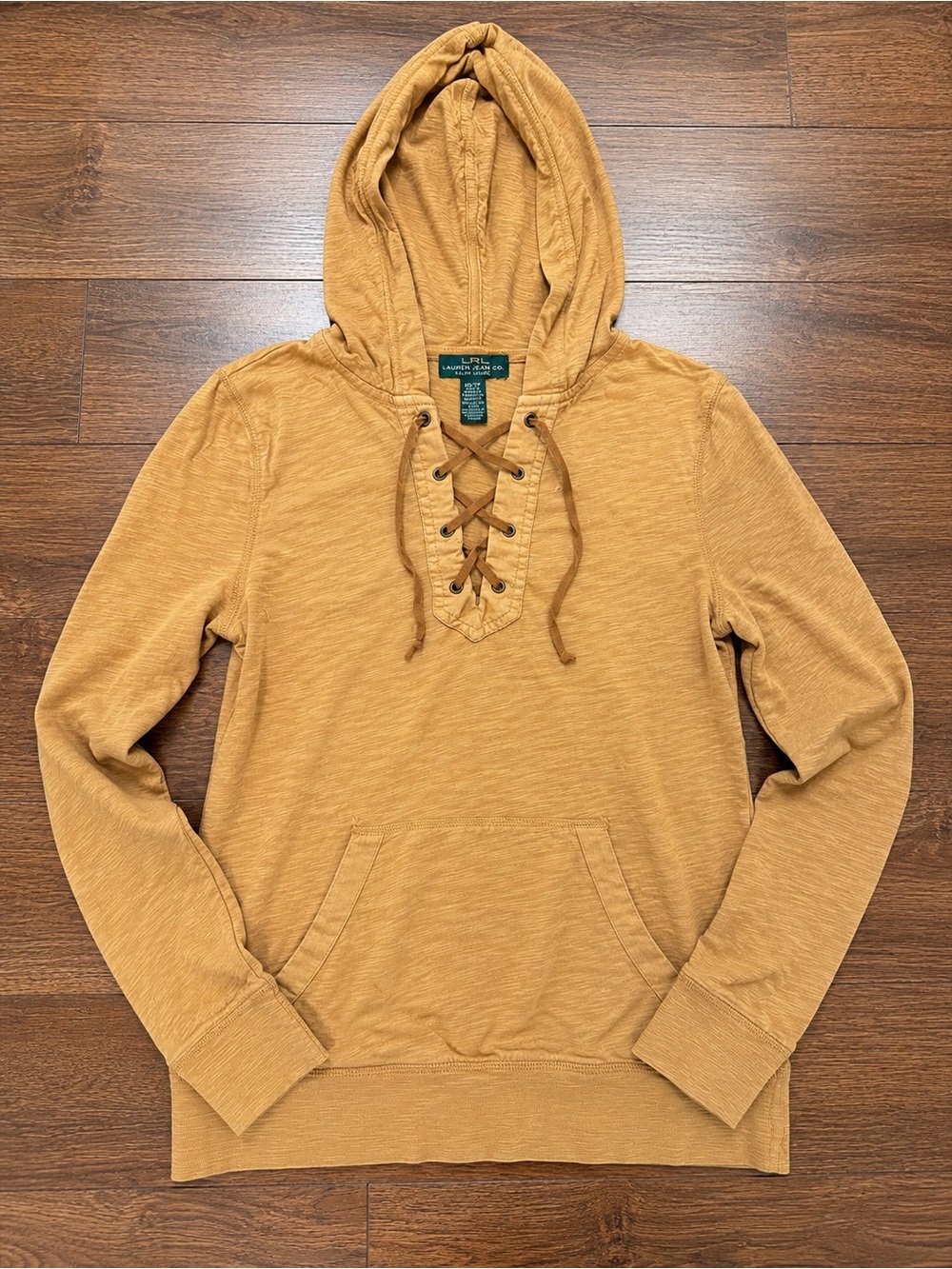 Lauren Jeans Co Ralph Lauren Lace Up Hooded Pullover XS Light Honey Tan